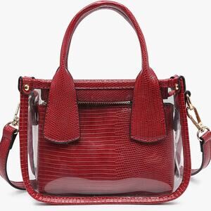 Stacey Clear Stadium Satchel with Inner Pouch Bag Dark Red